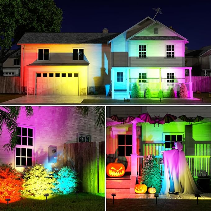 Fabrito Color Changing Solar Spot Lights Outdoor 10 Pack [6+1 Lighting Modes] Auto On/Off RGB Spotlights Waterproof Multicolor Landscape Lights for Garden Tree Halloween Christmas