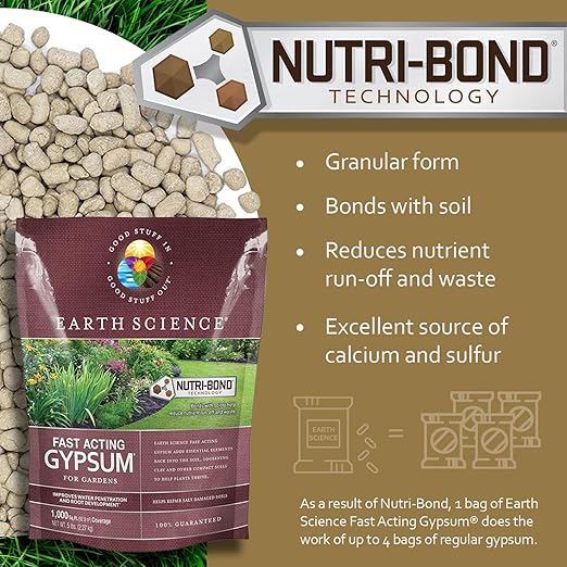 Earth Science Fast Acting Gypsum Granules—5 lb— Soil Conditioner Adds Calcium Repairs Salt Damage &amp Root Growth with Nutri-Bond Runoff Reduction Technology