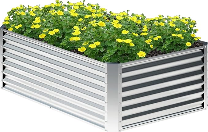 4x2x2FT Galvanized Raised Garden BedPlanter Raised Beds-Metal Garden BoxLarge Plant for Outdoor Planting Vegetables BedFlowerherb-Silver
