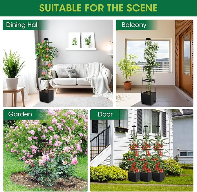 MQFORU 2Pack Raised Garden Bed Planter Boxes with Trellis 57 Self-Watering Tomato Planter Boxes with Trellis for Climbing Vegetable and Plants Tomato Cage for Indoor Outdoor Use