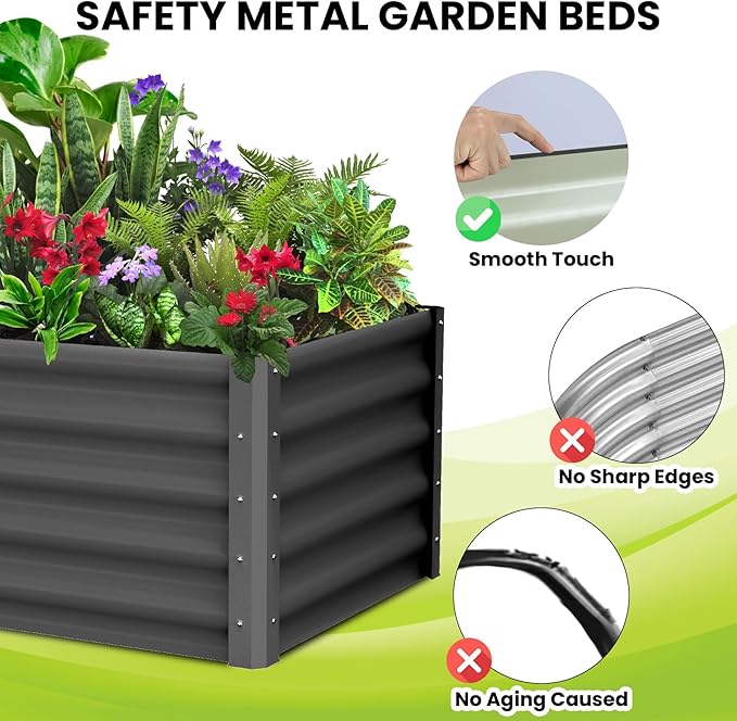 6x3x1.5 FT Galvanized Raised Garden Beds Large Raised Beds for Gardening Above Ground Garden Bed Outdoor Metal Planter Boxes Outdoor for Vegetables Flowers Fruits Dark Grey 2 Pcs