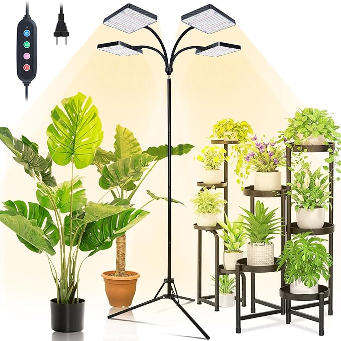 Grow Light with Stand Orchbloom Grow Lights for Indoor Plants 100W Natural Sunlight Full Spectrum Plant Growing Lamps for Houseplants &amp Bonsai Tree 4/8/12 Hr Timer Plant Light Auto On/Off Every