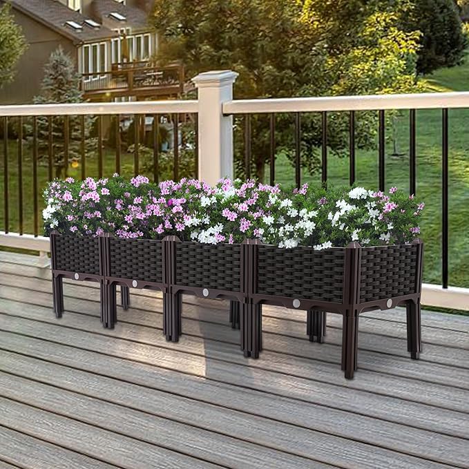 4 Pack Raised Garden Beds Planter Garden Boxes Outdoor Gardening Planter with Legs Gardening Planter Raised Bed Flower Bed Kit for Vegetables Flowers Fruits Herbs Planting (15x15x14.9inch)