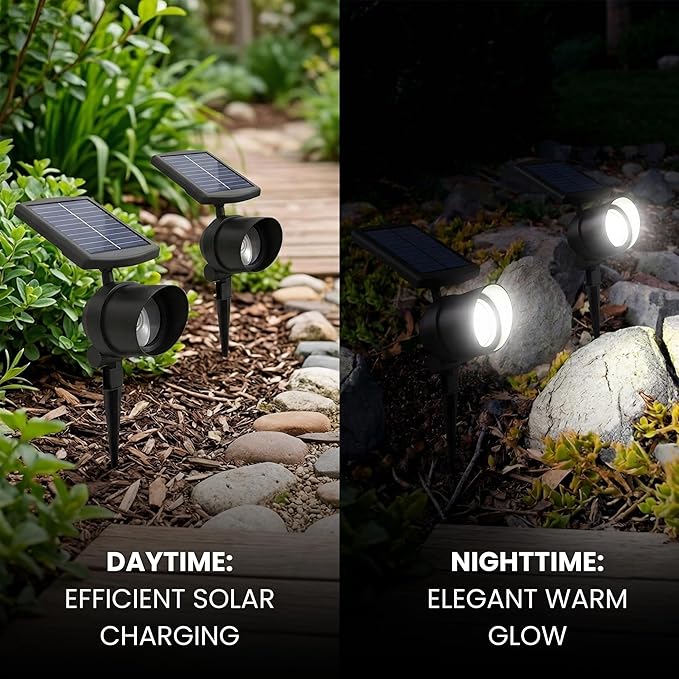 Energizer Solar-Powered Spot Light for House - 2 Pack 45 Lumen Die-Cast Aluminum IP65 Waterproof &amp Weatherproof LED Solar Lights for Outside Lighting with Cool White Light Uplights for Trees
