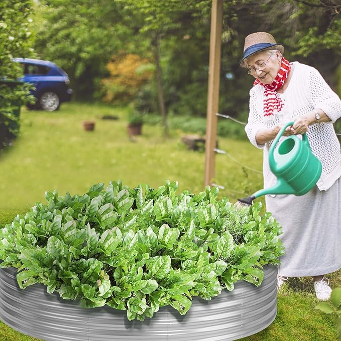 PINPON 5x5x1ft Round Galvanized Raised Garden Bed Outdoor Large Metal Planter Box for Vegetables Sturdy Above Ground Garden Bed for Backyard Patio and Fire Pit Ring