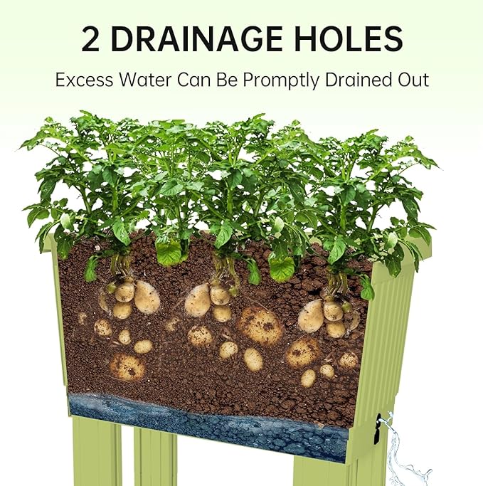3 Pack Garden Planter Box with Transparent Window Outdoor Large Flower Box with Reinforced Support Rods Dual-Channel Drainage System for Vegetables Flowers and Herbs