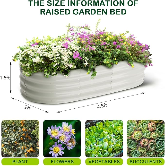 Raised Garden Bed 4.5x2x1.5ft Oval 2 Pcs Galvanized Planter Boxes Outdoor Metal Raised Beds for Vegetables Flowers Open Base Tool-Free Assembly Garden Planter
