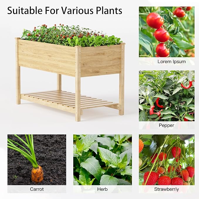 Kullavik Raised Garden Bed with LegsOutdoor Elevated Cedar Wood Planter Box with Storage Shelf220lb Capacity-Natural