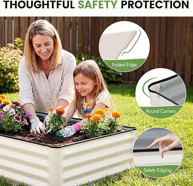 INNO STAGE Galvanized Raised Garden Bed Kits 6x3x1ft Metal Raised Garden Beds Outdoor Large Steel Raised Planter Bed with Gloves for Vegetables &amp Flowers Patio Ground Planter Box (White 2PCS)