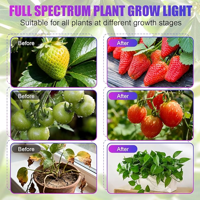 Indoor Clip-on Plant Growth Light Full Spectrum Grow Light with 156 LEDs Flexible Gooseneck and 4/8/12H Timer 3 Spectral Modes 10 Levels of Dimming Suitable for Seedlings and Succulent Seeds