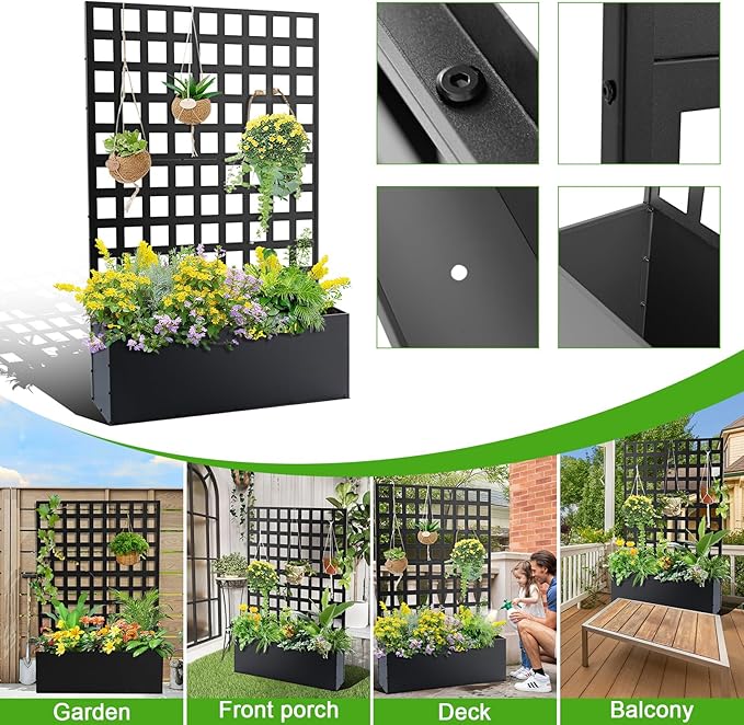 Metal Planter Box with Trellis 70.87x46.46x11.81 Raised Garden Bed with Drainage Holes Privacy Planters for Outdoor Garden Bed for Climbing PlantsVegetablesand Vines