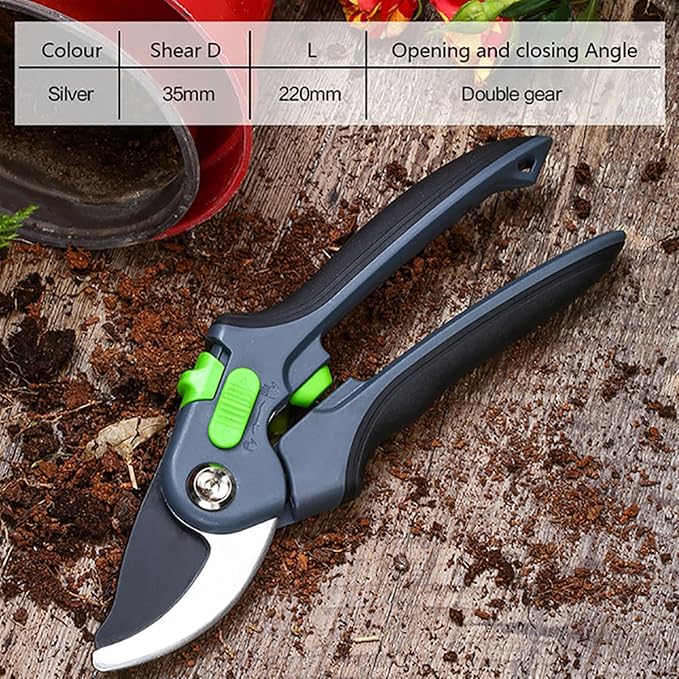 Gardening Tools Heavy Duty Plant Trim Horticulture Hand Pruner Cut Secateur Shrub Garden Scissor Tool Anvil Branch Shear Orchard Pruning Shears for Fruit Trees (Color : Silver)