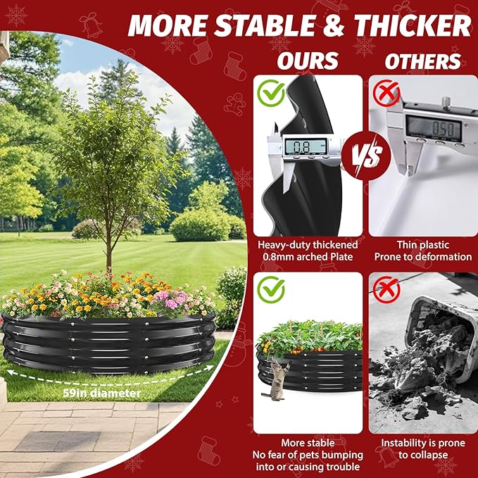 12 Inch Tall Heavy-Duty Round Steel Rised Garden Bed – Wave-Shaped Design Galvanized Metal Planter Box for Vegetables Flowers Succulent at Patio/Garden Outdoor (Black 60 Diameter)