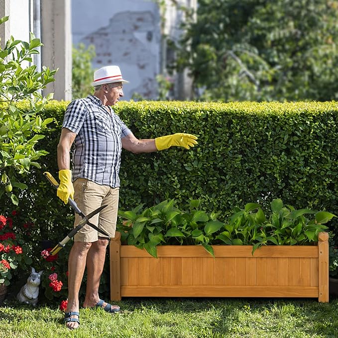 S AFSTAR Wooden Raised Garden Bed Outdoor Rectangular Plant Box W/Drainage Holes Wood Raised Planter for Vegetable Fruit Flower Rise Planter Container for Yard Patio Garden 43.5 L x 16 W x 14 H