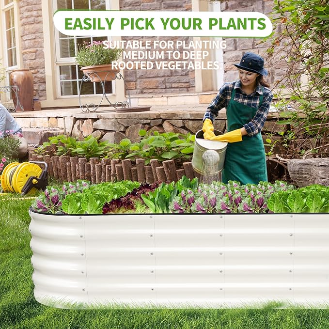 Galvanized Raised Garden Bed Outdoor- 2 Pcs Raised Beds for Gardening| Metal Planter Box Steel Raised Garden Bed Kit with Gloves for Vegetables Flower Herbs (6x2x1.4FT White)