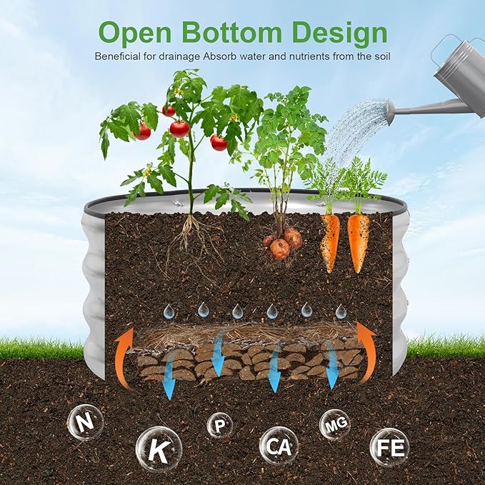 Galvanized Raised Garden Bed- 2Pcs Metal Planter Boxes Outdoor | 12 Tall 24 Round Steel Raised Bed Kit &amp Fire Pit Ring for Gardening with Protective Tape for Vegetables Flower (Sliver)