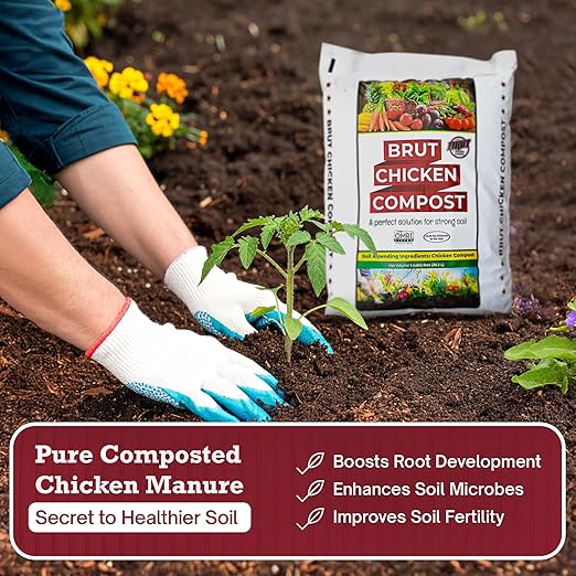Brut Chicken Compost – Nutrient-Rich 100% Composted Chicken Manure Soil Amendment – Safe Pure Organic Compost – Additive-Free Soil Fertilizer for Vegetable Gardens Flowers Indoor Plants – 1CubicFt