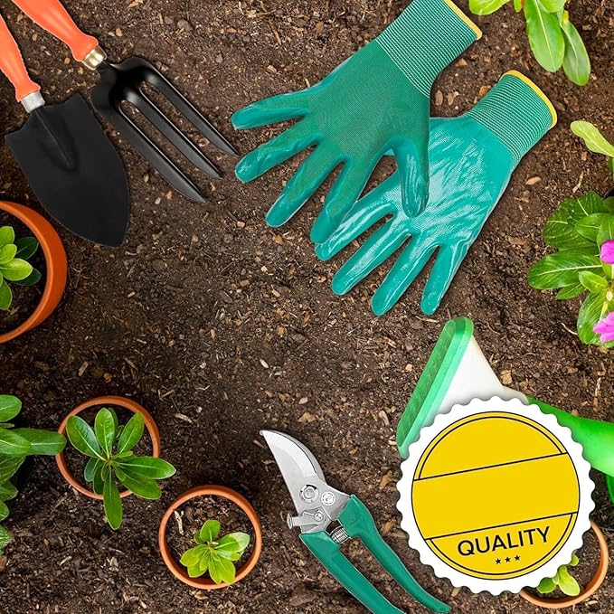 Gardening Tools Kit - 7 Pcs (Cultivator Fork Trowels Weeder Garden Gloves Pruner Cutter) | Gardening Tools Set for Home | Indoor and Outdoor Gardening