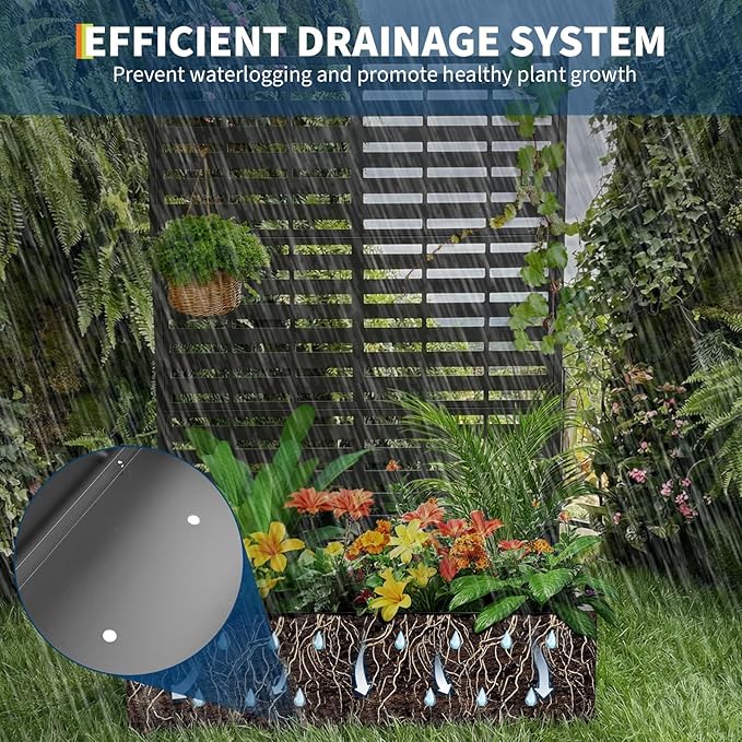 Metal Raised Garden Bed with Trellis 70.1X45X15 Galvanized Metal Planter Box with Drainage Holes Outdoor Privacy Screen Planter Box for Climbing Plants Vegetables Flowers Vines Patio Balcony