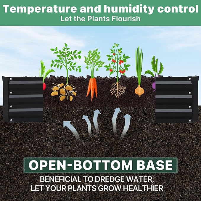 12×4×1ft Galvanized Metal Raised Garden Bed Metal Planter Kit Box Outdoor for Deep-Rooted Vegetables Flowers Green and Herbs
