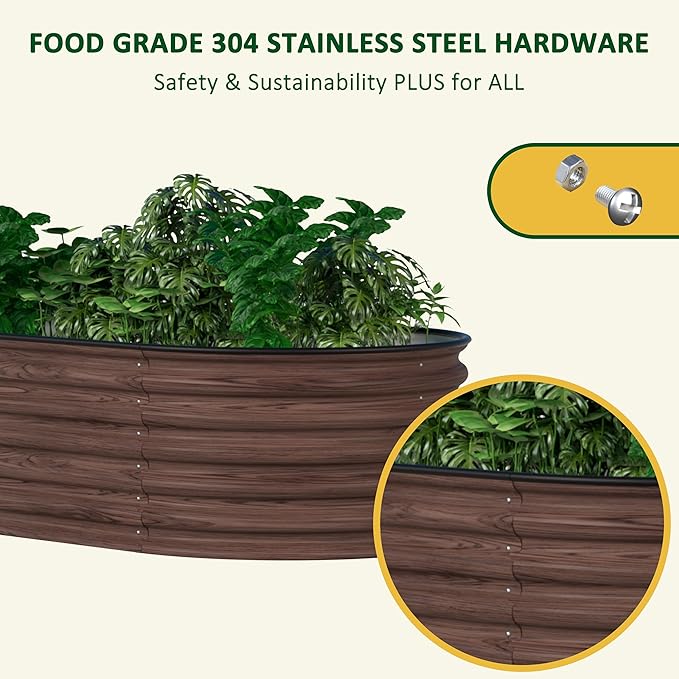 8x2x1.4ft Galvanized Raised Garden Bed 9-in-1 Metal Raised Planter Box Oval Outdoor for Vegetable Flower Backyard and Patio Rustic Brown