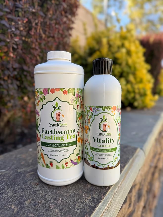 Worm Tea for Gardening and Composting - Set of 2 Quarts - Organic Earthworm Soil Enhancer - Vermicompost with Kelp - Increase Yields Boost Growth - Vegetables Flowers Fruit and Trees - VermisTerra