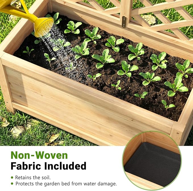 DoCred 2PCS 30 L x 16 W x 59 H Raised Garden Bed Freestanding Elevated Planter Box with Trellis for Climbing Plants Outdoor Wooden Privacy Screen with Garden Box for Backyard Patio Balcony Decor