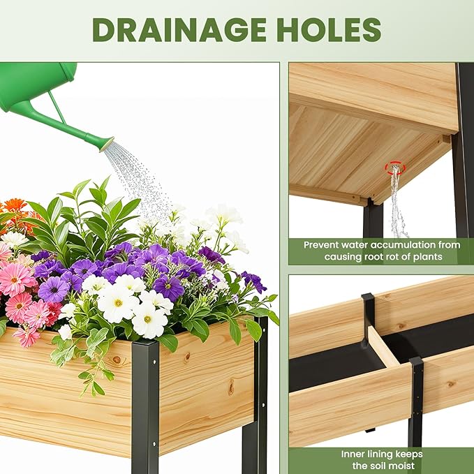SUNYRISY Dual Wooden Raised Garden Bed Outdoor with Metal Legs for Gardening 71 L x 23.6 W x 31.5 Elevated Planter Garden Box Raised Bed for Vegetable Flower Herb
