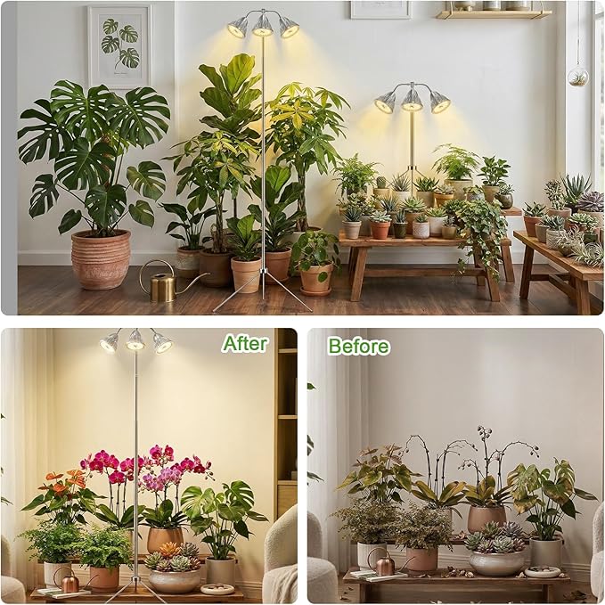Full Spectrum Grow Light for Indoor Plants with Adjustable Tripod Stand 11''- 60'' Height Plant Grow Lamp with Auto Timer 3/9/12H LED Plant Light for Houseplants Seedlings Flowers &amp Indoor Gar