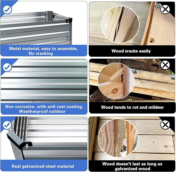 2PCS Galvanized Raised Garden Bed with Legs2PCS 48×18×30in Elevated Planter Box for BackyardGarden Patio Balcony 300lb CapacityPlanters for Outdoor PlantsBlack