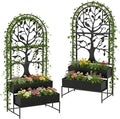 Arched Outdoor Planter Box with Trellis Set of 2 for Climbing Plants 2 Tiers Metal Privacy Planters for Patio Raised Garden Bed with Legs for Vegetables Balcony 75.2 x 22 x 34.6 Inch 2PCS Black