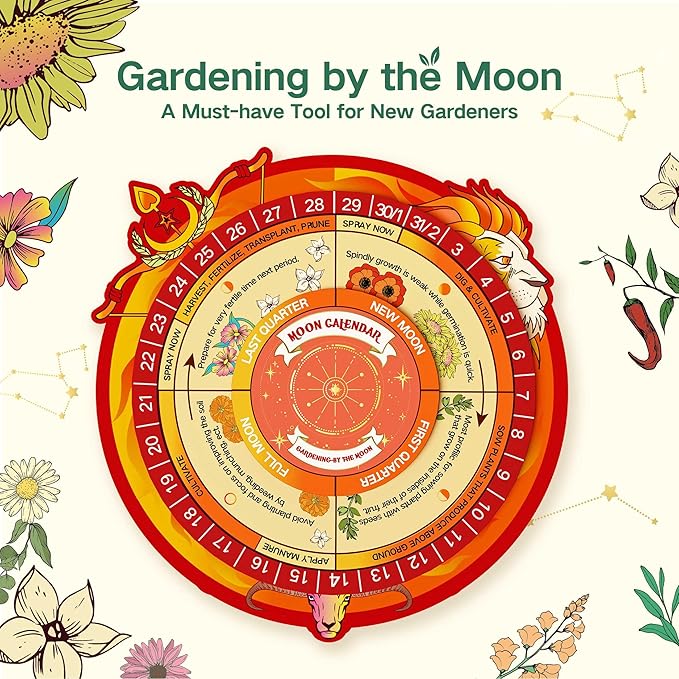 Lush&ampDew Zodiac Garden Seed Bank Gardening Gifts for Women Men 12 Varieties Non-GMO Heirloom Vegetables Flower Seeds Witchcraft Supplies with Moon Calendar for Fire Signs USDA Zone 3-11
