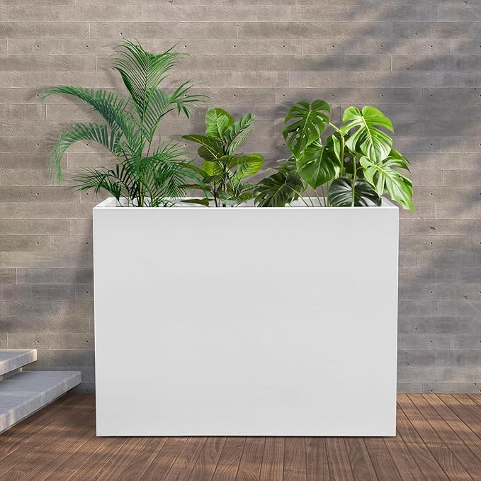 Metal Raised Garden Bed 36 * 10 * 28in Steel Rectangular Planter Flower Box with Intermediate Shelf for Indoor Outdoor Balconies Gardens Decks Patios Decks Front Porches (White)