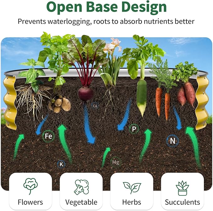 Kesfitt Raised Garden Bed 4x2x1 FT Galvanized Steel Metal Raised Garden Bed Oval Open-Bottom Design 12-Inch Deep for Outdoor Vegetable &amp Herb Gardening Creamy Yellow