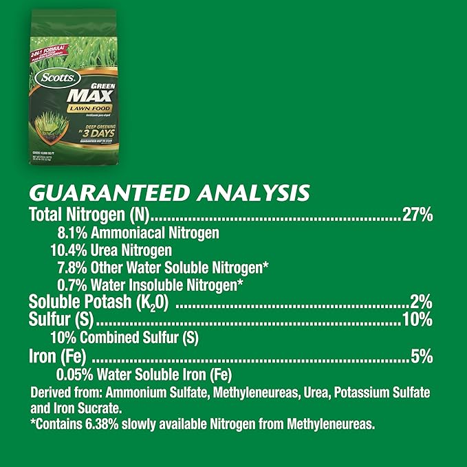 Scotts Green Max Lawn Food - Lawn Fertilizer for Grass Plus Iron Supplement 10000 sq. ft. 33.33 lbs.