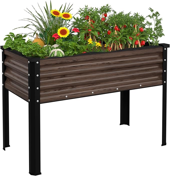 MUPATER 48 L x 24 W x 32 H Galvanized Steel Raised Garden Bed Large Metal Elevated Raised Planter Box with Legs &amp Detachable Black Liner for Backyard Garden Balcony Rustic