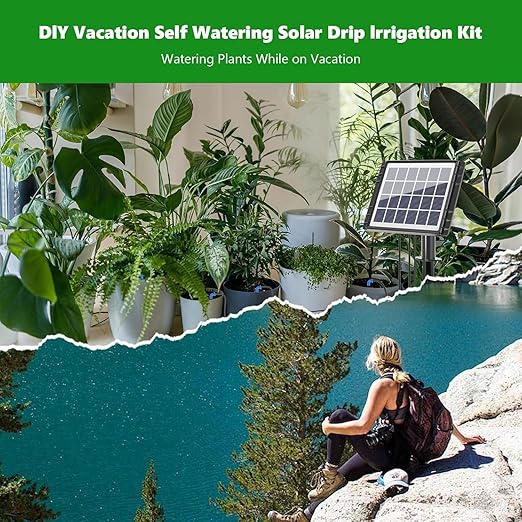 82FT Solar Drip Irrigation System Auto Watering Kit for 30 Pots Solar-Powered Plant Watering 25 Timer Modes 900ml/min Flow Indoor/Outdoor Garden Balcony &amp Patio Irrigation System