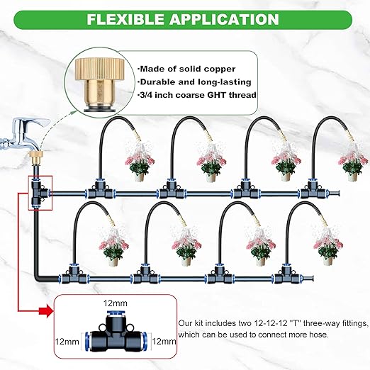 98 Ft Drip Irrigation System360°Bendable Drip Irrigation Kit25 Nozzles and 27 Quick ConnectorsAutomatic Garden Irrigation SystemAdjustable Atomizing System for Plants GreenhouseYardLawn
