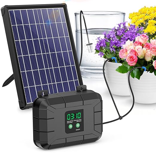 Biling Automatic Drip Irrigation Kit 8W Solar Irrigation System with Battery for Garden with Digital Programmable Timing Modes Solar Watering System Take Care Your Plants