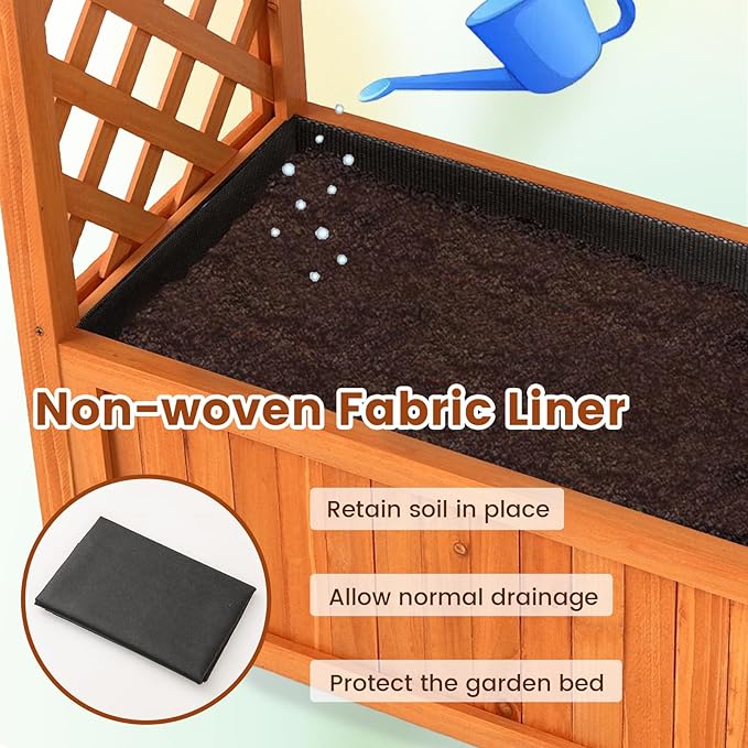 Giantex Set of 2 Raised Garden Bed with Arch Trellis for Climbing Vine Flower Vegetable Wood Planter Box with Liner &amp Drainage Design Outdoor Plant Container for Yard Balcony (33x14x58)