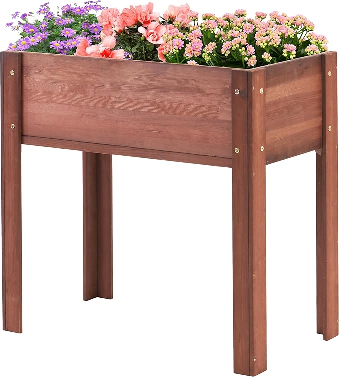 31x16x31 inch Raised Garden Bed with Legs Elevated Wooden Planter Box for Outdoor Plants Flowers Fruits Vegetable Herb Growing