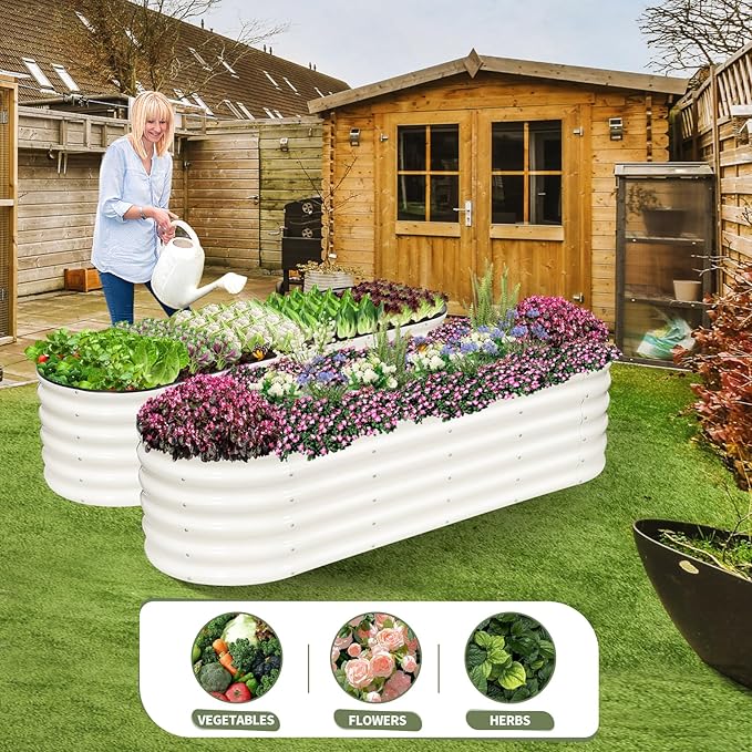 Galvanized Raised Garden Bed Outdoor- 2 Pcs Raised Beds for Gardening| Metal Planter Box Steel Raised Garden Bed Kit with Gloves for Vegetables Flower Herbs (6x2x1.4FT White)