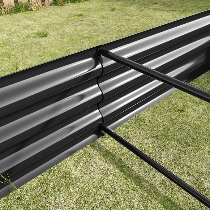 7.6x3.7x0.98FT Metal Raised Bed for Outdoor Flower Planters Vegetables Herb Galvanized Raised Garden Bed Kit Rectangular Large Metal Deep Root Planters with An Open Bottom (Black with 6x3x1ft)
