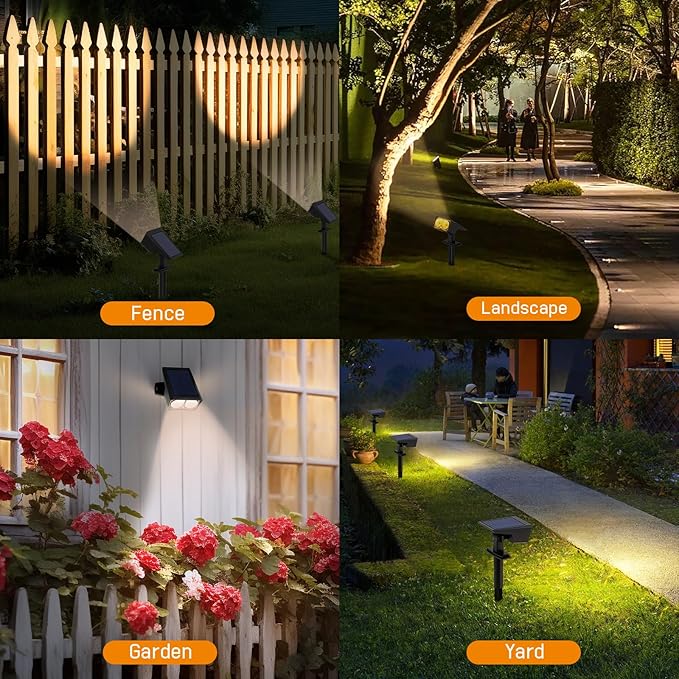 Solar Spot Lights Outdoor Motion Sensor IP65 Waterproof Bright 2-in-1 Solar Wall Lights Auto On/Off LED Solar Landscape Spotlights for Garden Yard Pathway Driveway Walkway