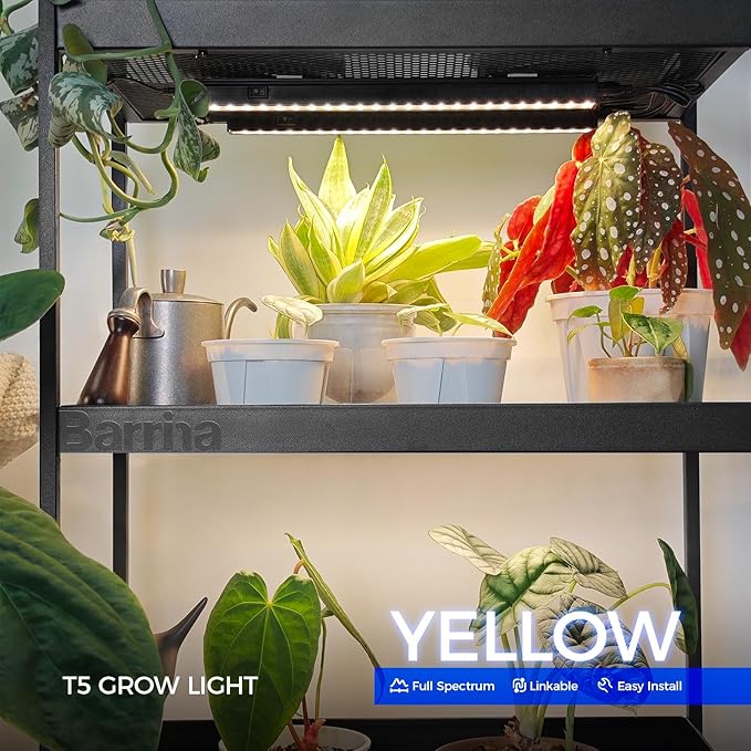 Barrina T5 Grow Lights 1FT Grow Light Fixture for Indoor Plants Full Spectrum Black Cover LED Plant Grow Light Bulbs for Indoor Plants Greenhouse Plug and Play Linkable Design Yellow 8 Packs