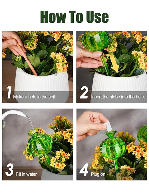NiHome Cactus-Shaped Glass Plant Self-Watering Globes 6-Pack Glass Waterer Stakes for Potted Plants Automatic Mini Irrigation System Adorable Gardening Tool (Green 3 Large + 3 Medium)