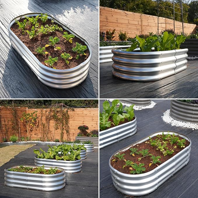 4x2x1 ft Galvanized Raised Garden Bed Outdoor 4-Pack 12 Tall Metal Planter Boxes for Planting Vegetables Flowers Herbs Tomato - Corrugated Rust-Resistant Elevated Garden Beds Kit Silver