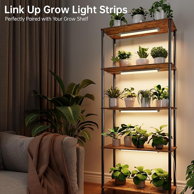 Bstrip Plant Shelf with Grow Lights 5-Tier Plant Stand 29.5x13.8x59IN + T8 Grow Light 1.4FT 108W (6 x 18W)