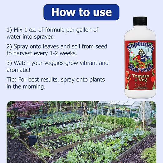 Neptune’s Harvest Organic Tomato &amp Vegetable Plant Fertilizer (2-4-2) - Liquid Plant Food w/Fresh Fish Seaweed Molasses Yucca Extract &amp Humic Acids - for Vegetable Garden (Quart (2 Pack))
