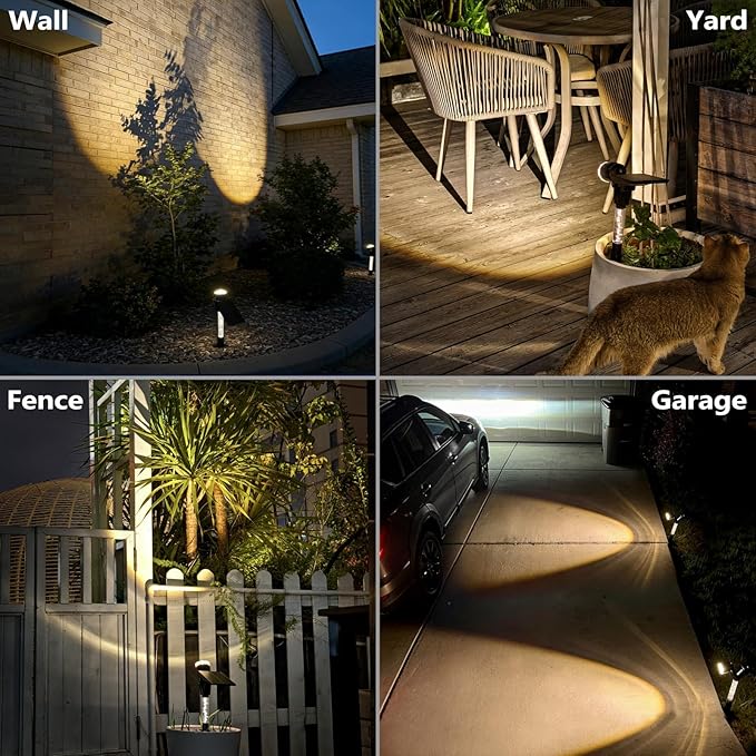 DenicMic Solar Lights Outdoor Waterproof Adjustable Solar Spot Lights Outdoor 3000K Warm White Lens LED for Yard Garden Patio Pathway Flag Tree House Landscape Lighting Outside 2 Pack